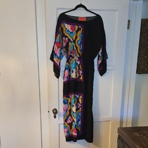 LA DoubleJ Black Asymmetrical Dress with Floral Patterns